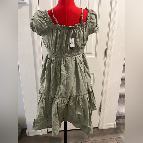 Zexxxy Womens Summer Off Shoulder Mini Dress Spaghetti Strap Ruffle Puff Sleeve - Picture 6 of 6